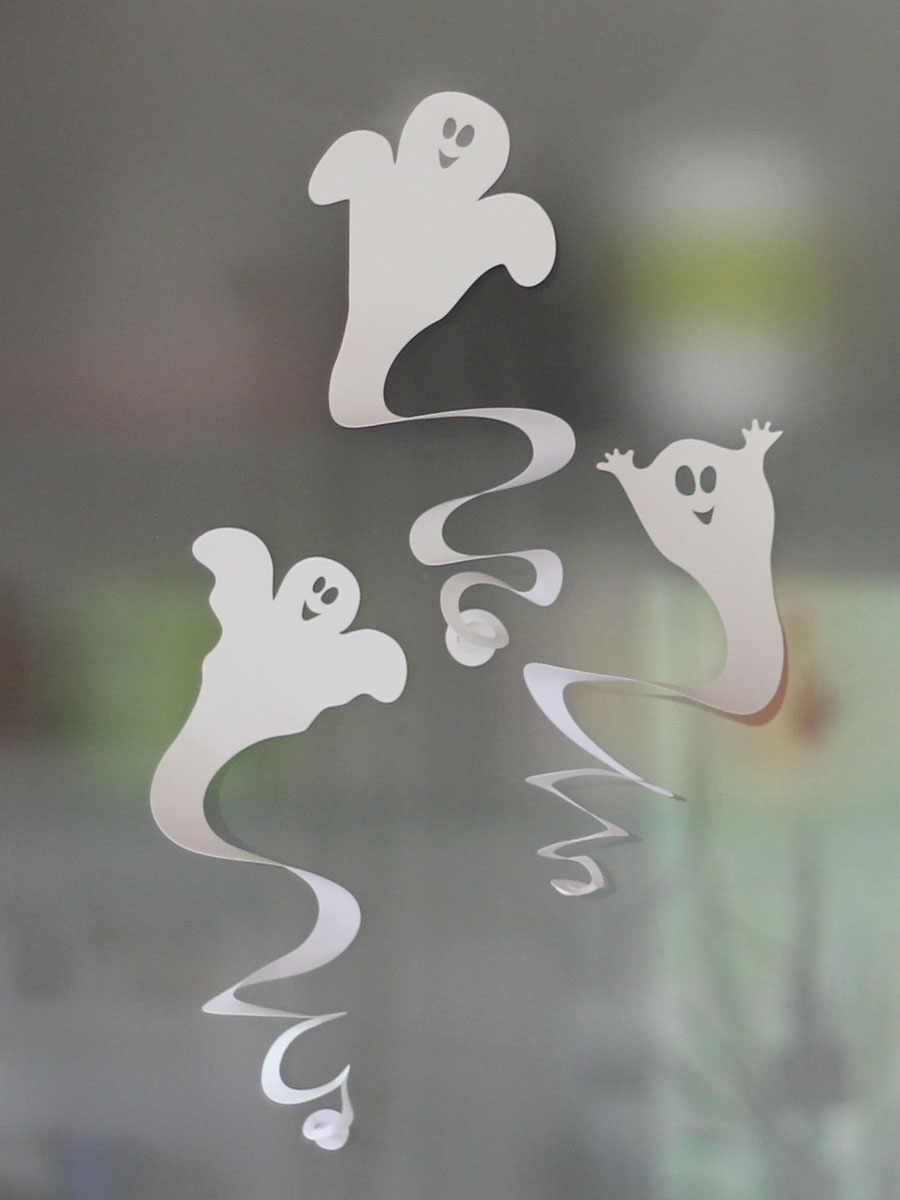 Halloween-Geister-Spiralen Bastelvorlage & Plotter-Freebie