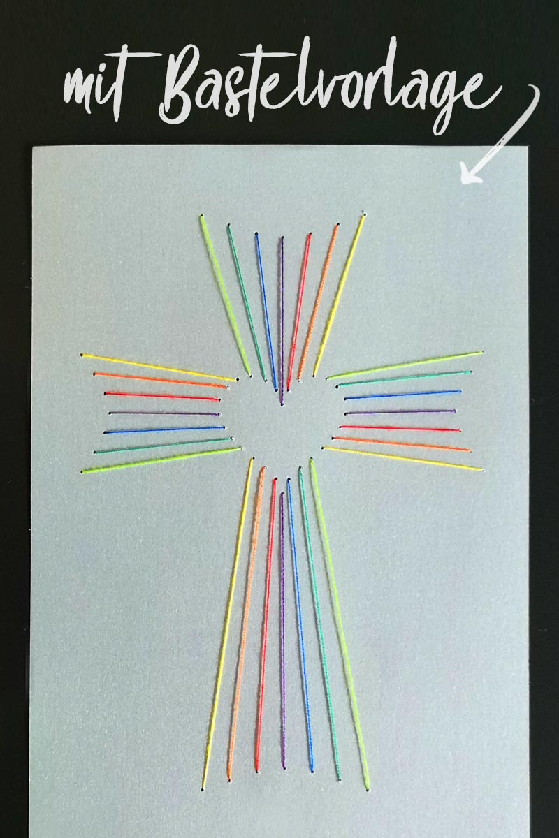 Fadengrafik Kreuz mit Herz - Bastelvorlage & Plotterfreebie für Trauerkarte