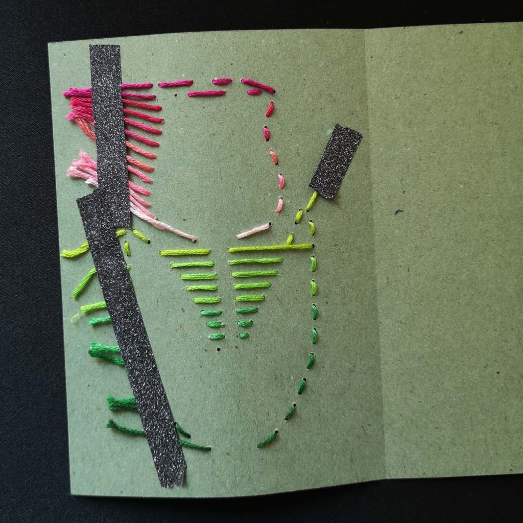 Bastelvorlage & Plotterfreebie für eine Tulpen-Fadengrafik als Grußkarte: die Garn-Enden habe ich mit Washi-Tape festgeklebt